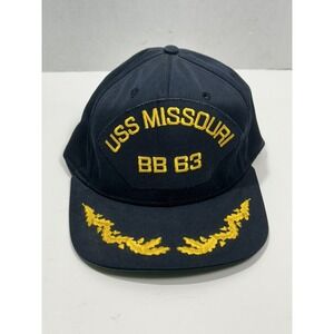 Vtg CH USS Missouri BB 63  Snapback Hat Trucker Sz M Black California Headwear